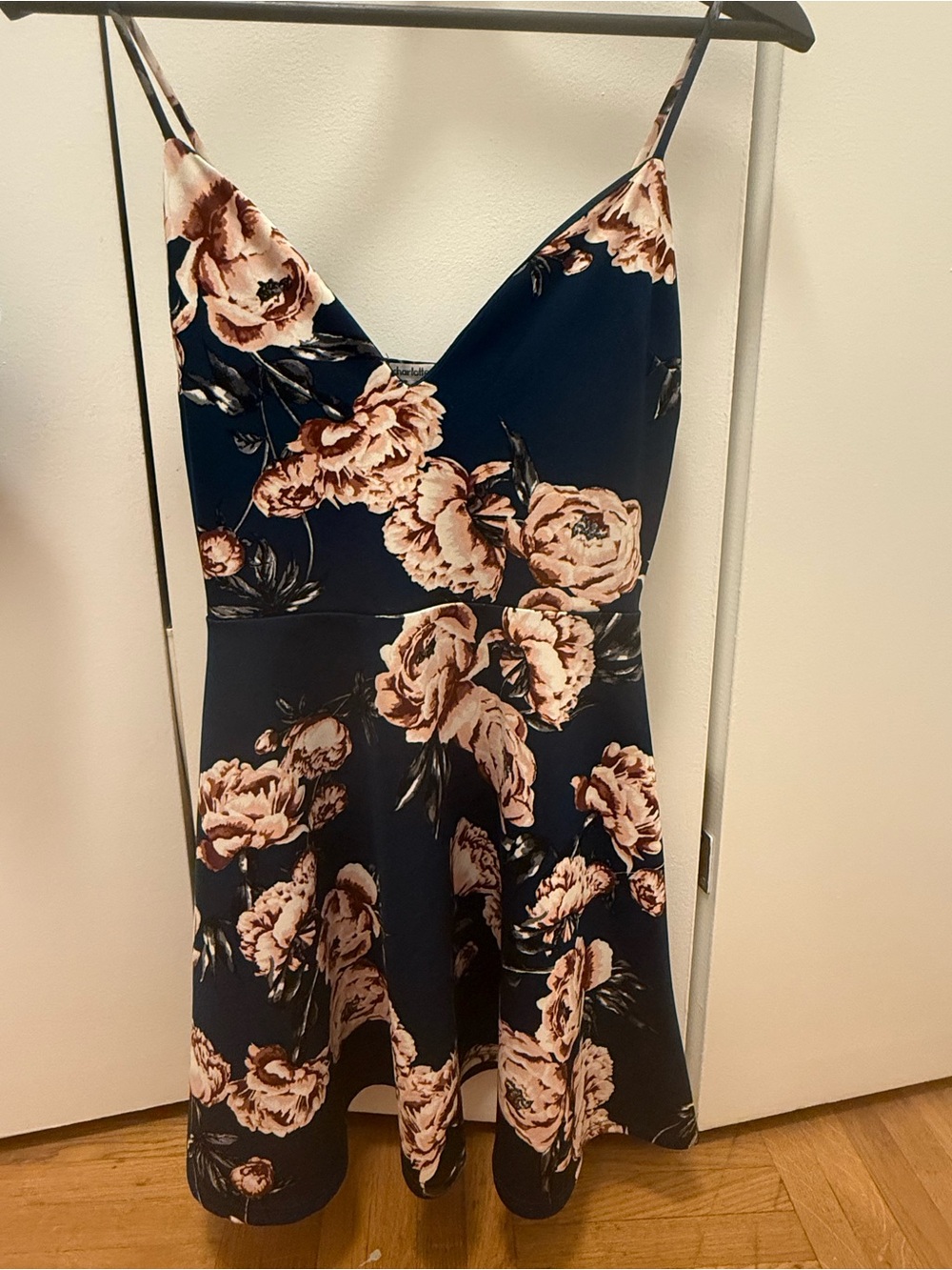 Charlotte Russe Navy Floral V-Neck Spaghetti Strap Mini Dress